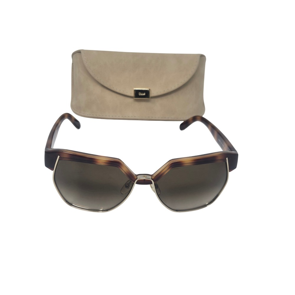 Chloe CE665S Tortoise Shell Geometric Sunglasses Gradient Brown Lens Italy Case